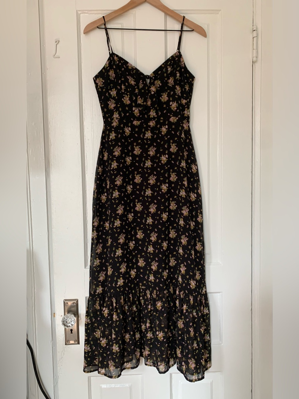 Wayf Black Floral Dress with Ruffle Hem